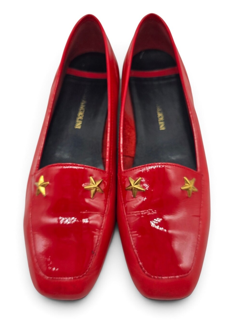 Vintage Enzo Angiolini Red Leather Star Loafers Flats 7M Office Siren 90s